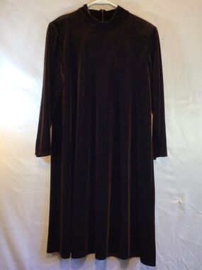 K.C. Spencer Rust Velvet Mock Neck Dress Size 14 Fall Holiday Dark Academia Midi